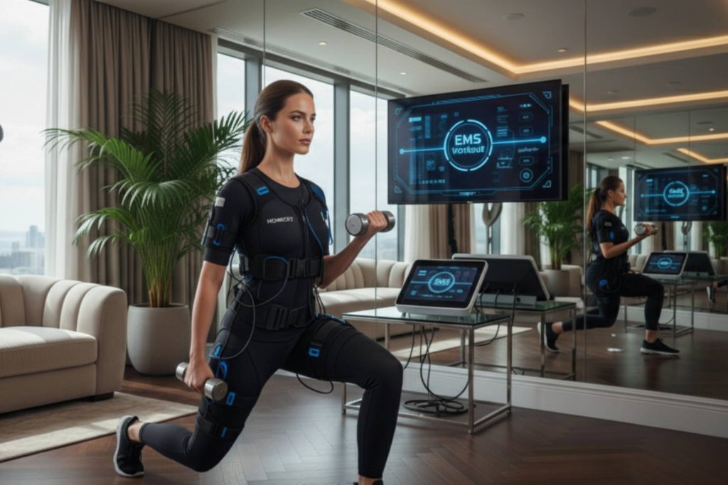 Private EMS training session at home with certified HomeFit Elite trainer in Abu Dhabi